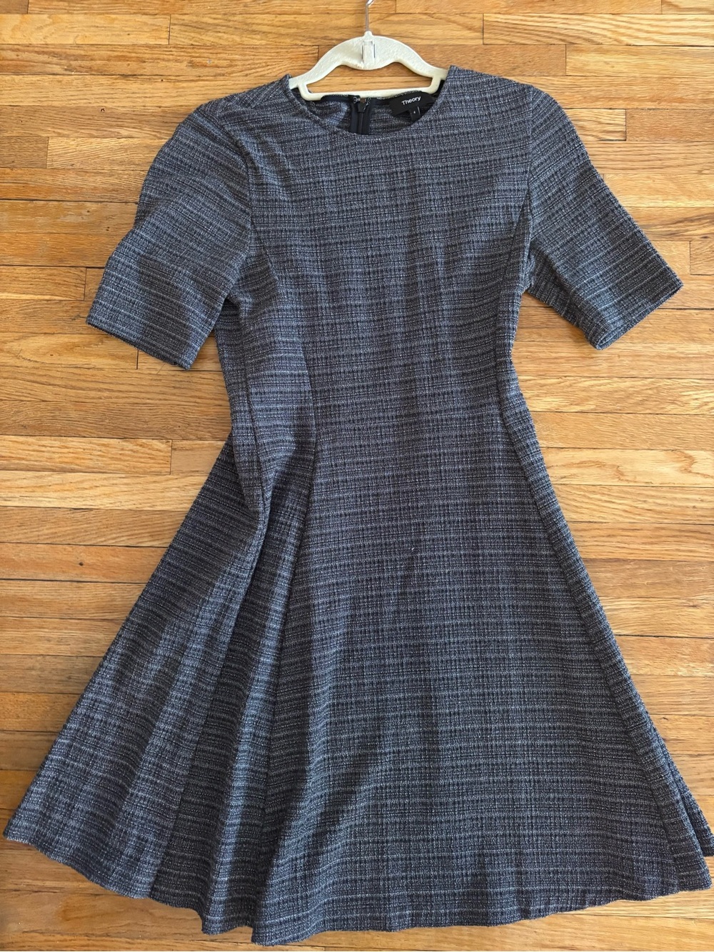 Theory Gray Textured Fit-and-Flare Mini Dress